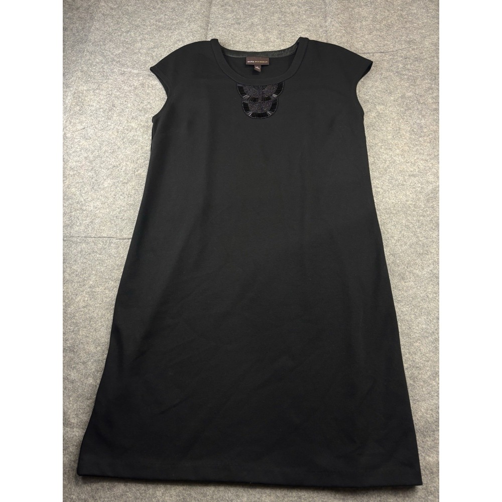 Dana Buchman Women's L Black Jersey Beaded Front Classic Shift Dress Classy